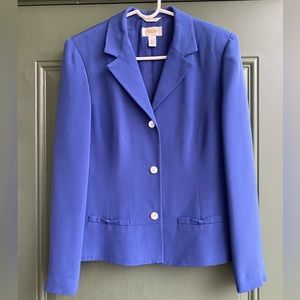 Talbots 100% Silk Blue Button Up Blazer Bow Tie Pockets Size 6